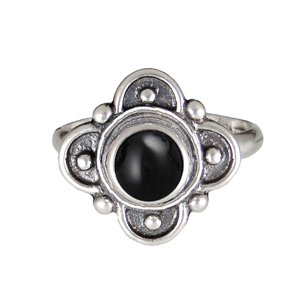 Sterling Silver Gemstone Ring With Black Onyx Size 10